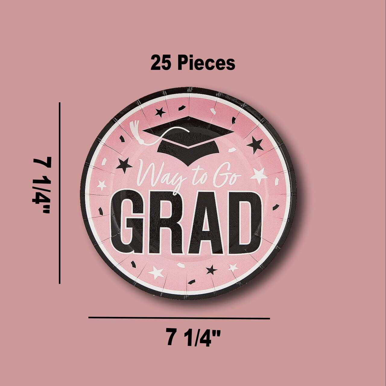 25 Count Pink Graduation Dessert Plates Disposable Party Essentials for Grads 7 1/4 Inch